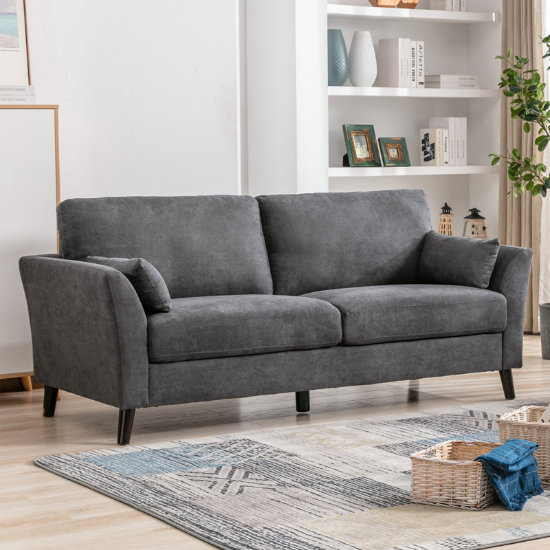 Canapé en tissu tissé avec 2 coussins, Tissu gris foncé