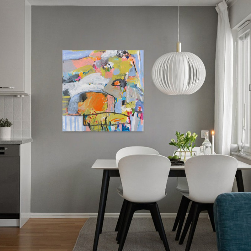 Art contemporain, paysage abstrait coloré, vibrant, nature, H 32 po x l 32 po