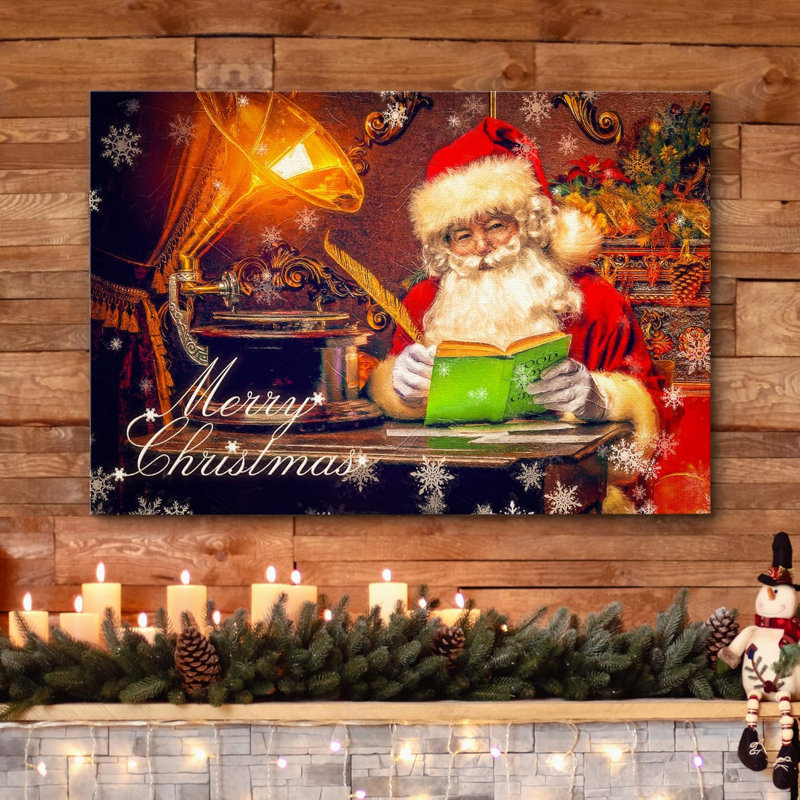 Lumières de Noël, liste de père Noël, célébrations et fêtes, décor, illustrations, art moderne, Toile tendue