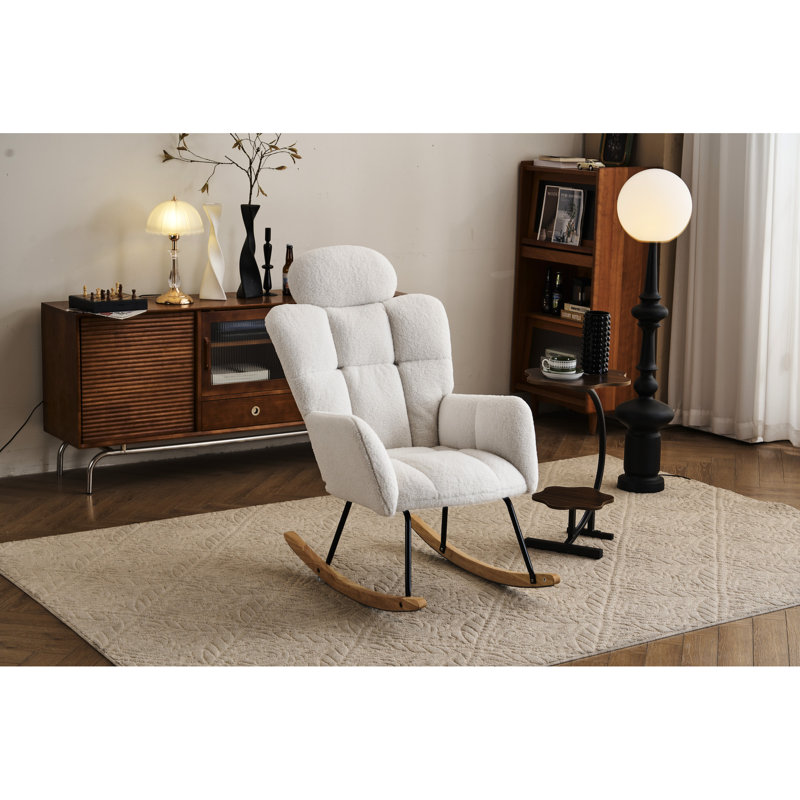 Chaise rembourrée douce avec pieds de balançoire en bois pour chambre à coucher et bureau de style Mid-Century