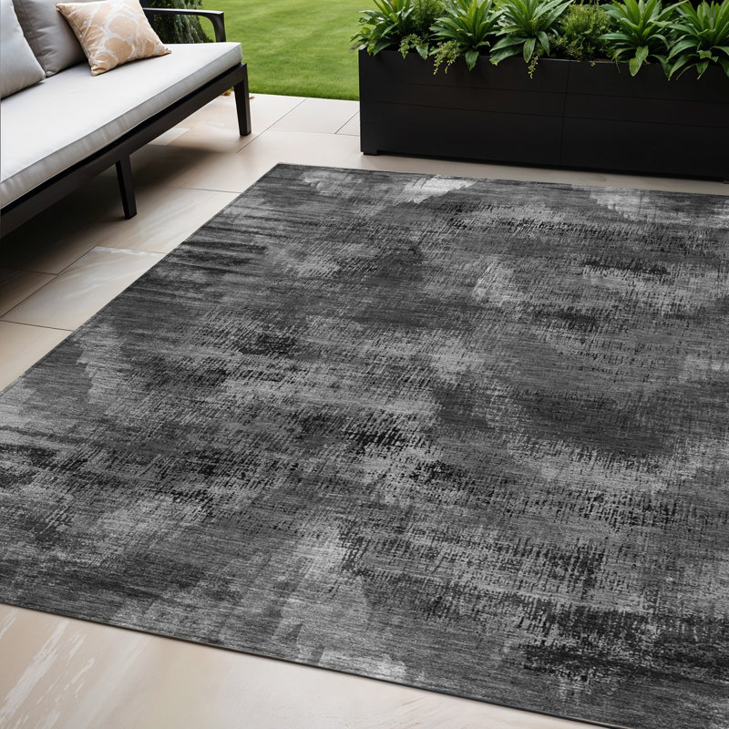 Tapis extérieur gris anthracite lavable abstrait 5 pi x 8 pi