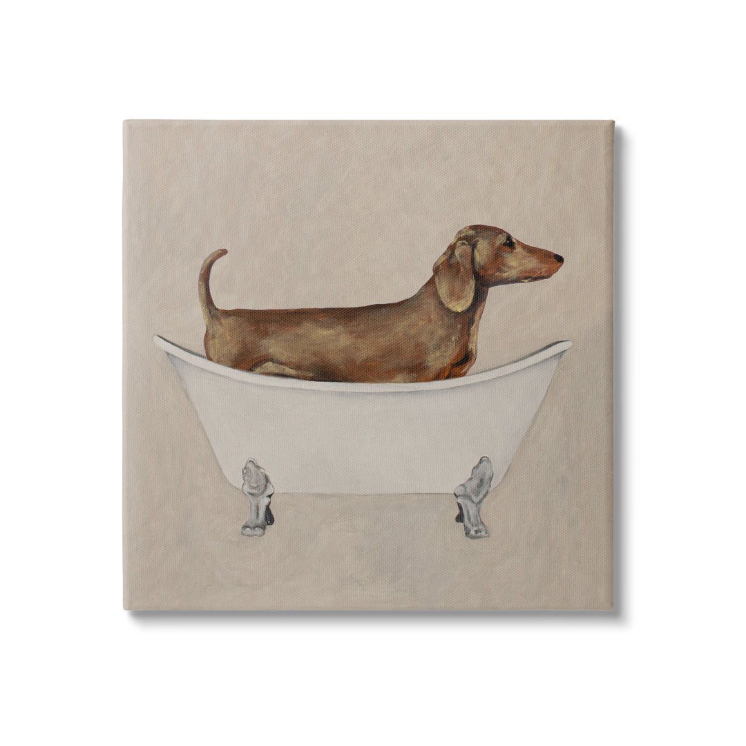 " Dachshund Dog Vintage Bathtub " Painting Print Stupell Industries