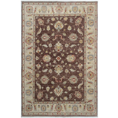 Tapis unique en laine noué à la main brun / gris 5 pi x 7 pi Lueseal