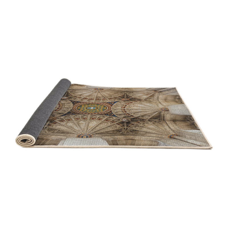 Tapis brun/vert à motif, Rond 4 pi