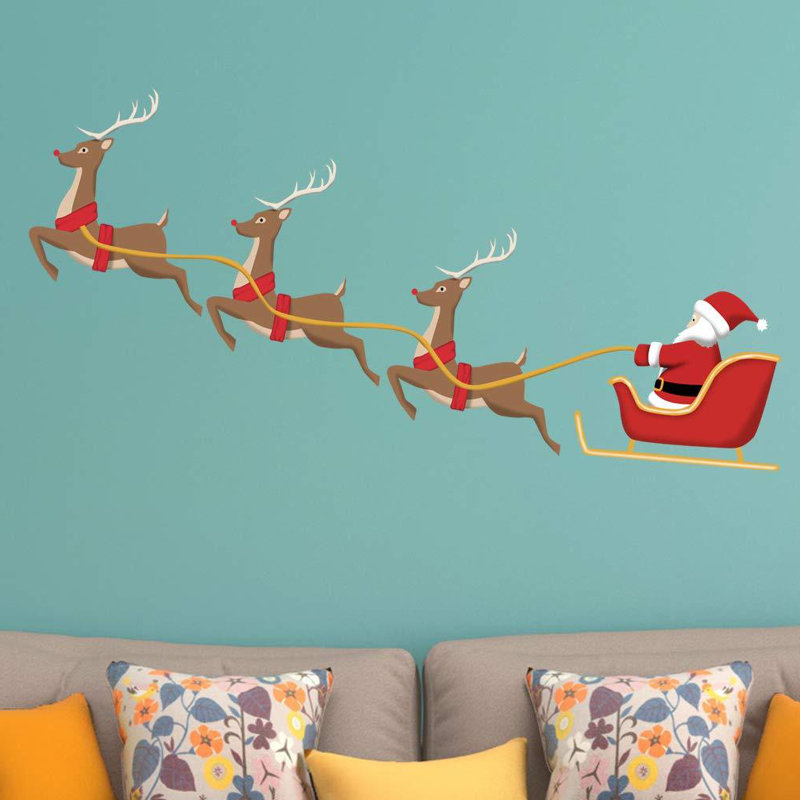 Décalcomanie murale renne père noël, H 16 po x l 30 po