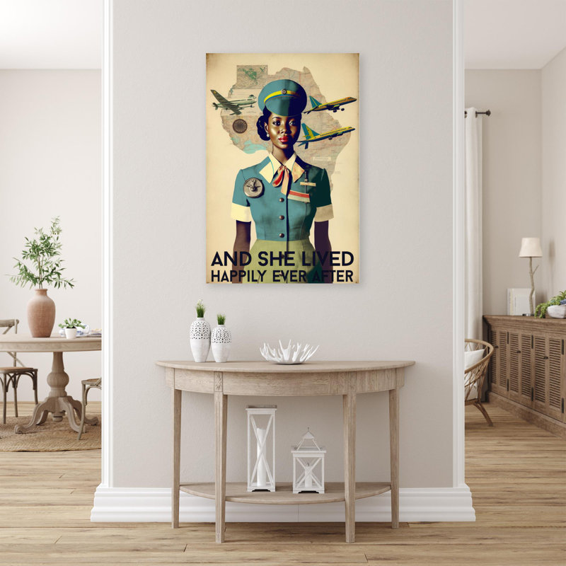 «She Lived Happily Flight Attendant», impression sur toile, H 36 po x l 24 po x P 1,25 po