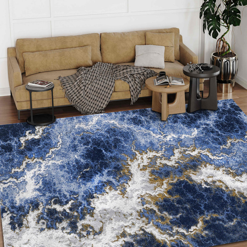Tapis doré et bleu 12 pi 5 po x 9 pi 5 po Lempster 953, Rectangle 9 pi 5 po x 12 pi 5 po