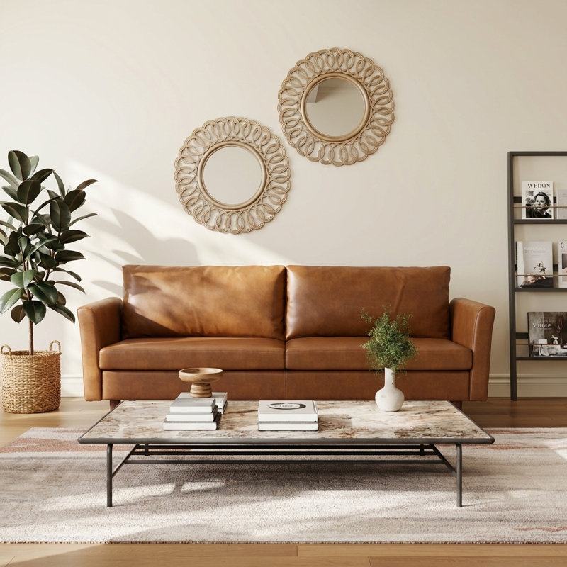 80.3'' Faux Leather Sofa, Assil  Coffee Brown Faux Leather