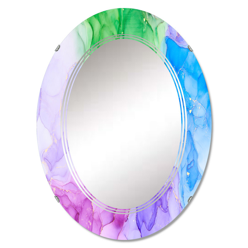 Multicolore luxueux abstrait art fluide - miroir mural moderne ovale, 36 po x 24 po