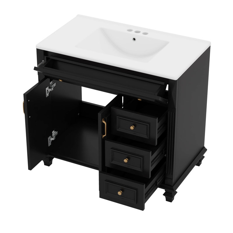 36" Bathroom Vanity With Sink, Flip-Out Drawer, Black