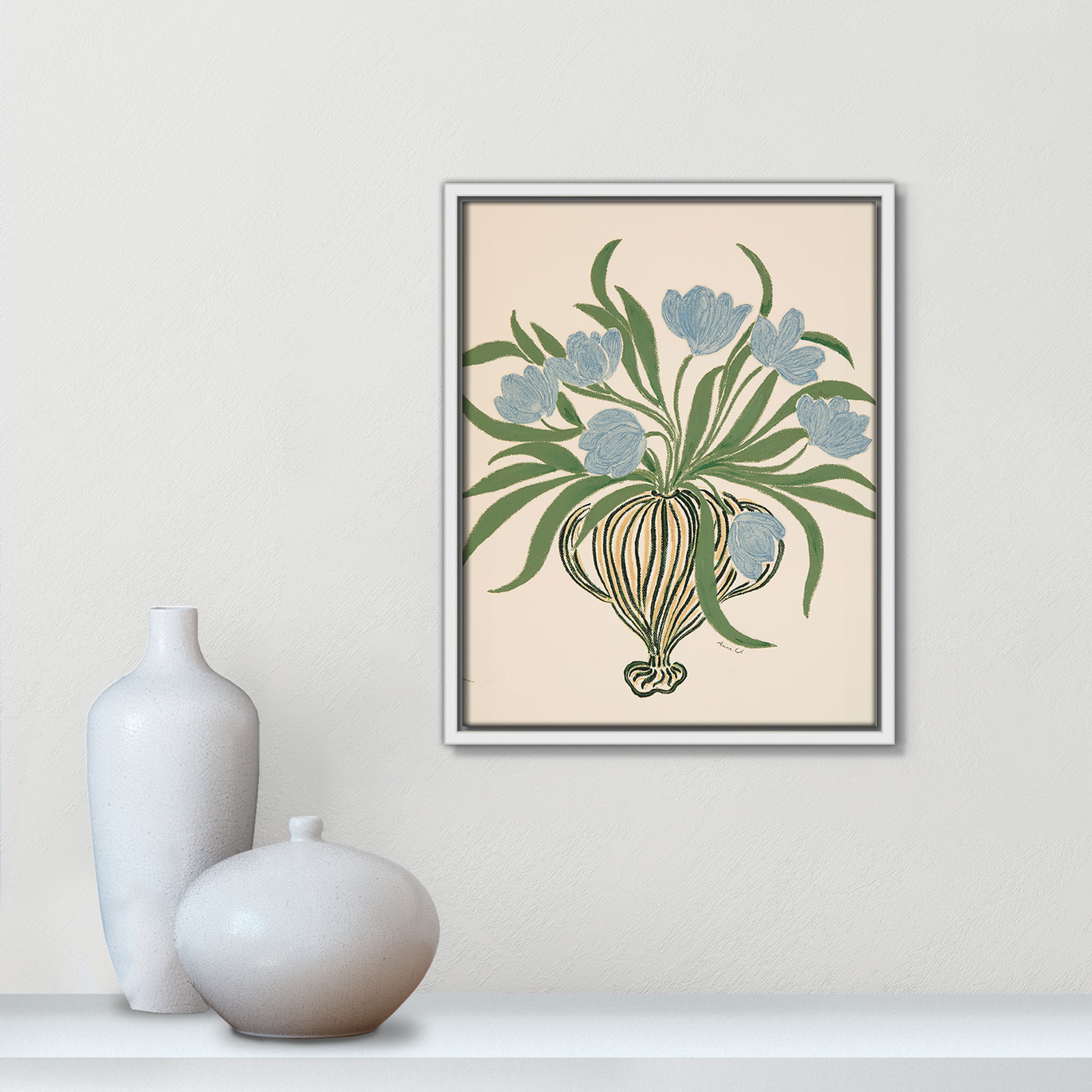 Colette "La Poire Blue Tulips" Print, 15.5" H x 12.5" W, White