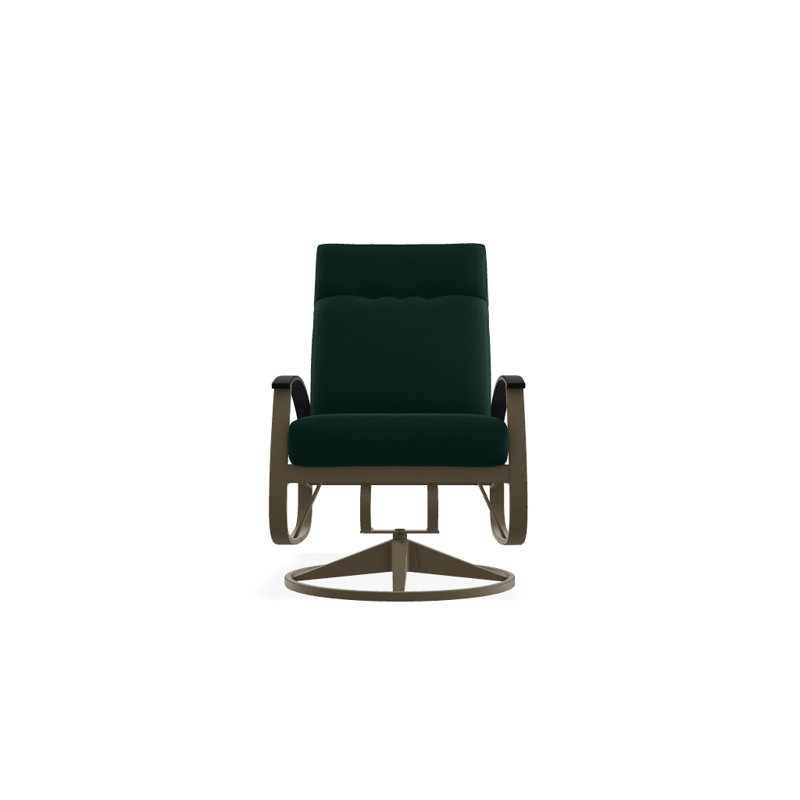 Chaise de patio pivotante avec coussins Askar, Toile Sunbrella® vert forêt, Noir P70, Bois de plage texturé