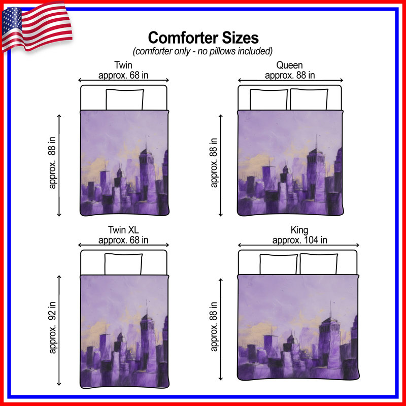 Purple City Skyline Comforter, Twin Extra Long