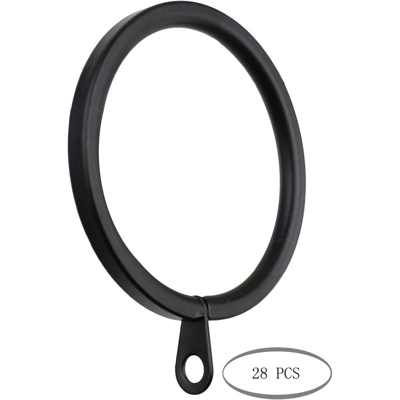 Anneaux de rideau plats en métal 28 pouces avec œillets Meriville, Noir, 2"