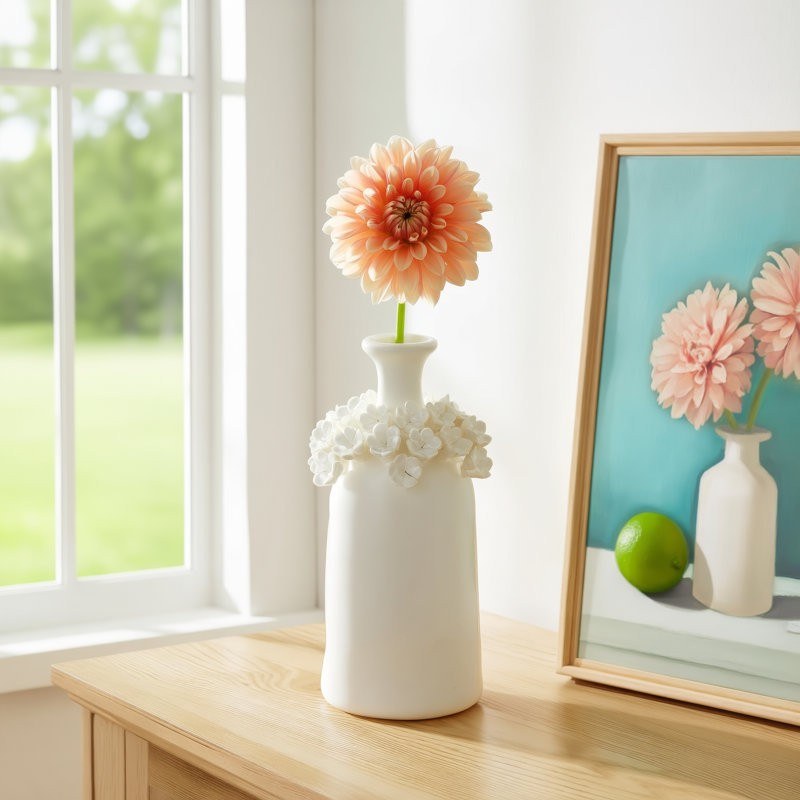 Cole And Grey Ceramic Round Decorative Vase With Narrow Opening