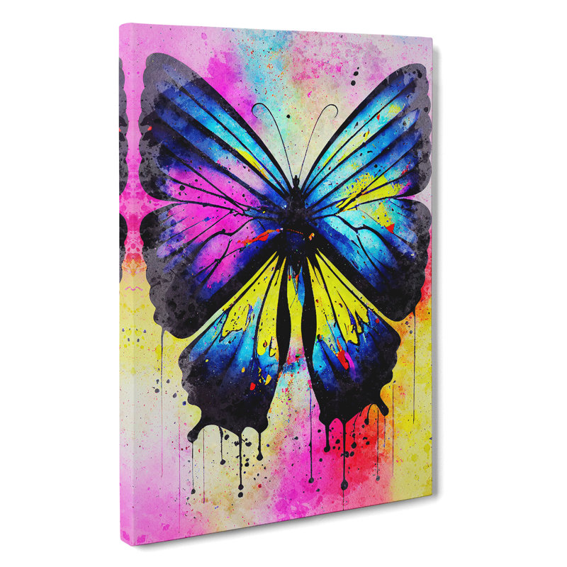 Butterfly With Dripping Paint No.2 - Wrapped Canvas, 50cm H x 35cm W x 3cm D