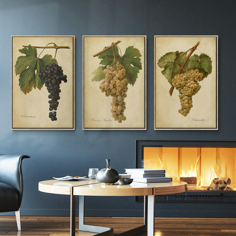 Ensemble de 3 pièces encadrées sur toile Vintage Vines II, Bois naturel, H 36 po x l 72 po