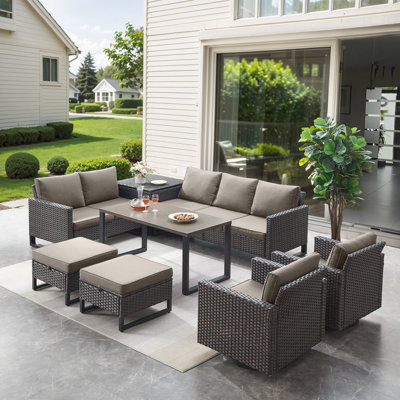 Ingvald 8- Pieces Outdoor Sectional Seating Group With Wicker Water Resistant Storage Deck Box And Cushions