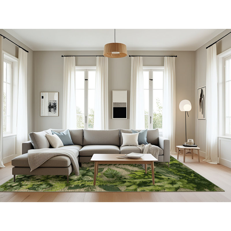 Machine Washable Nature Green Area Rug, Rectangle 6' x 9'