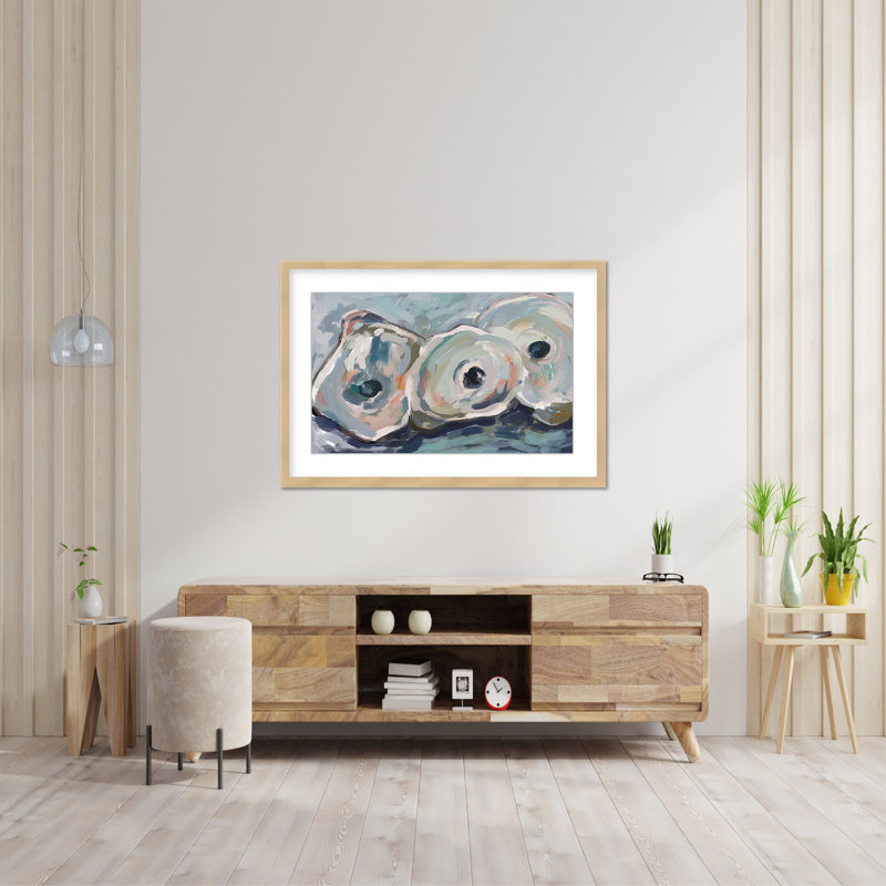 Coastal Retreat Pearlescent Elegance: Oyster Abstract, 16" H x 24" W x 1.125" D, Framed Matted Print, Beige