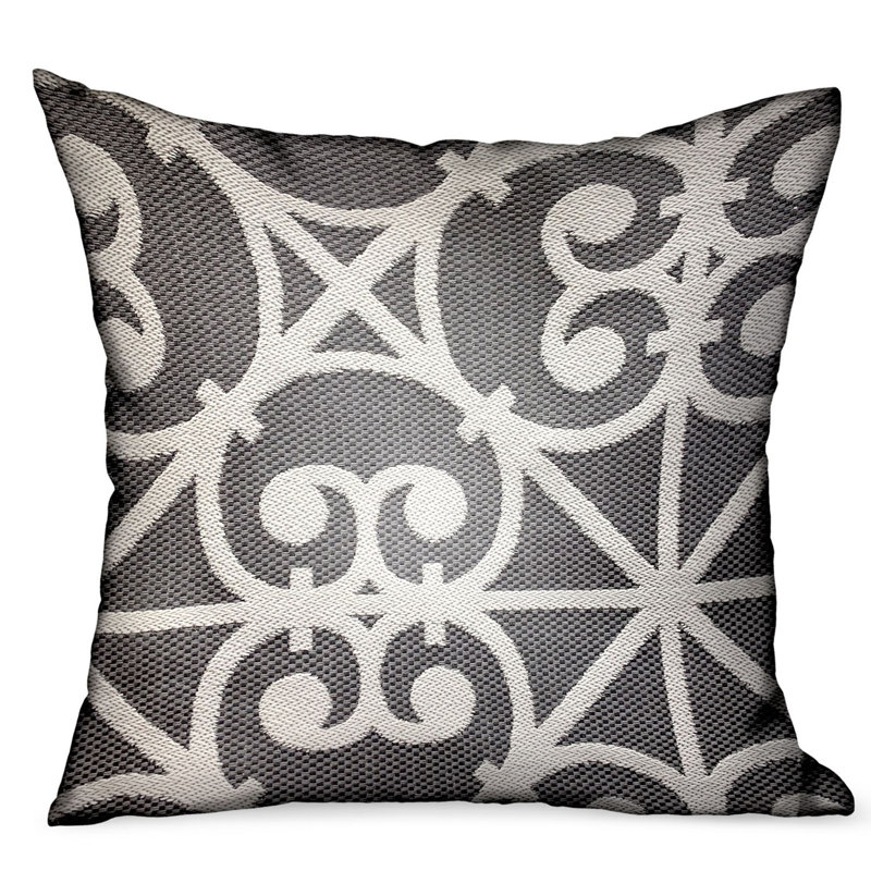 Coussin décoratif d’intérieur/extérieur à chevrons gris de luxe Plutus, 24 po x 24 po