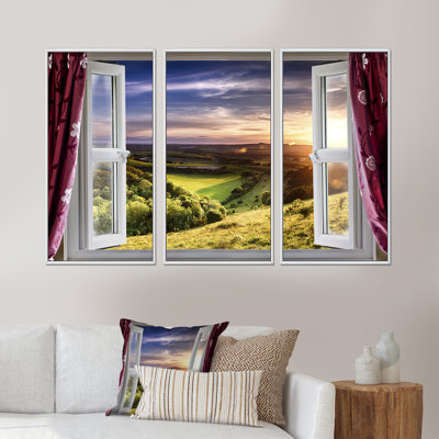 Vue de fenêtre - ensemble d'art mural sur toile encadré paysage de 3