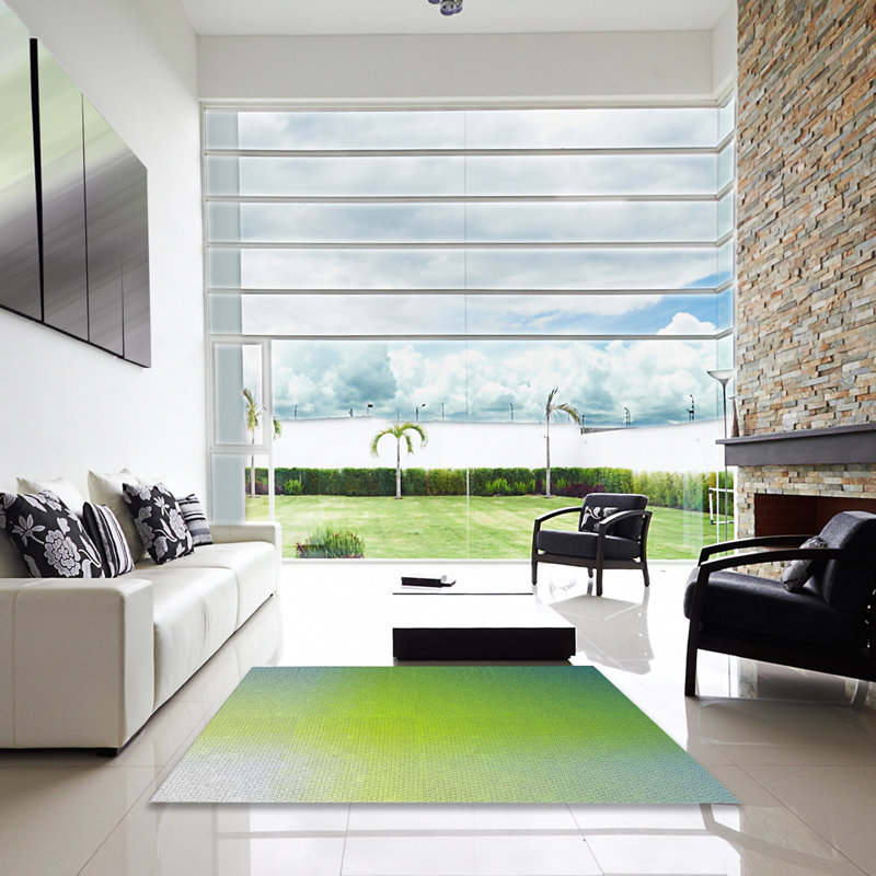 Tapis vert/gris à motifs, Carré 4 pi