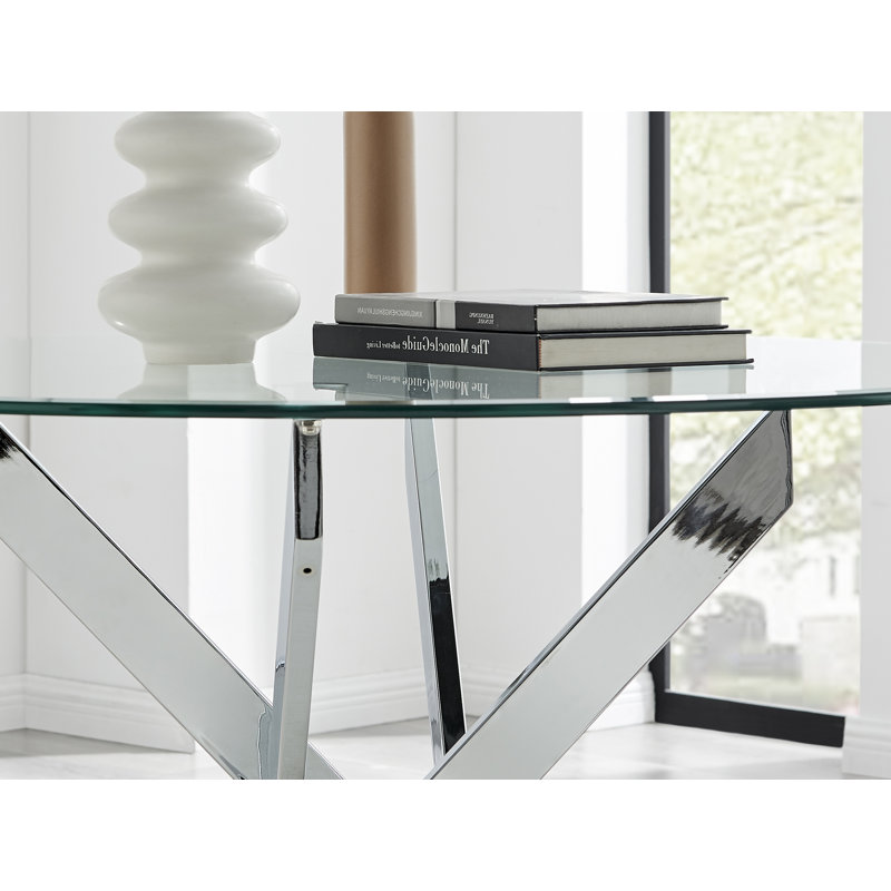 Tierra Luxury Metal and Glass Round Dining Table - Modern Statement Design, Silver, H75 x L100 x W100cm