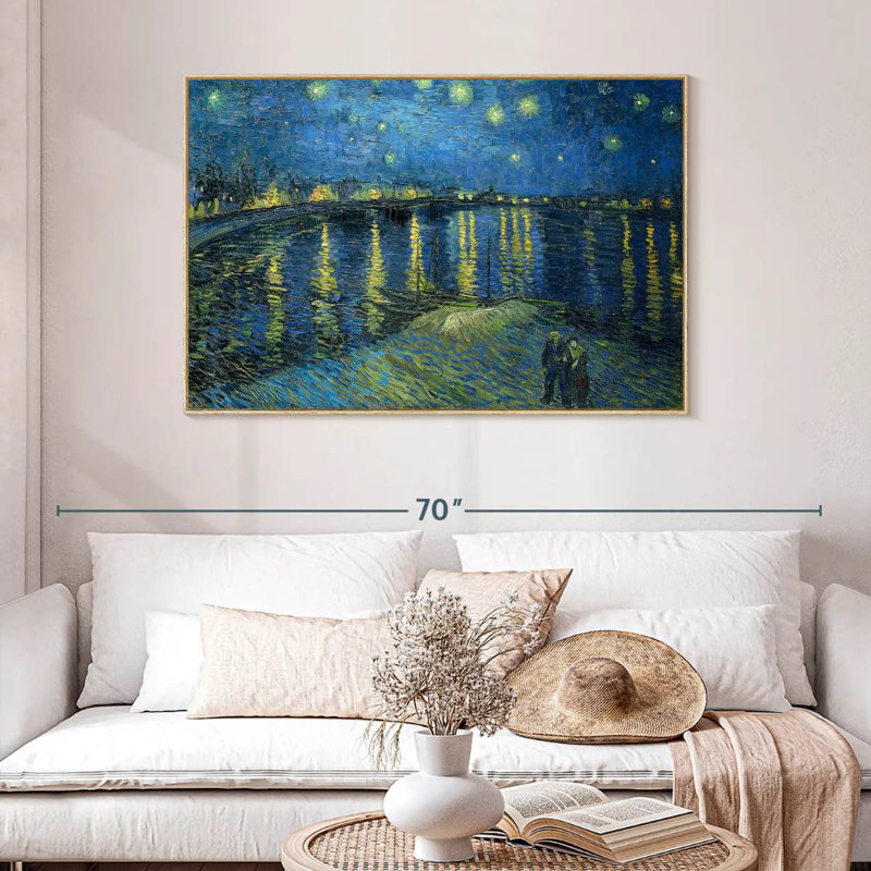 La nuit étoilée sur le rhône, Cadre flottant en bois naturel, 46 po x 31 po