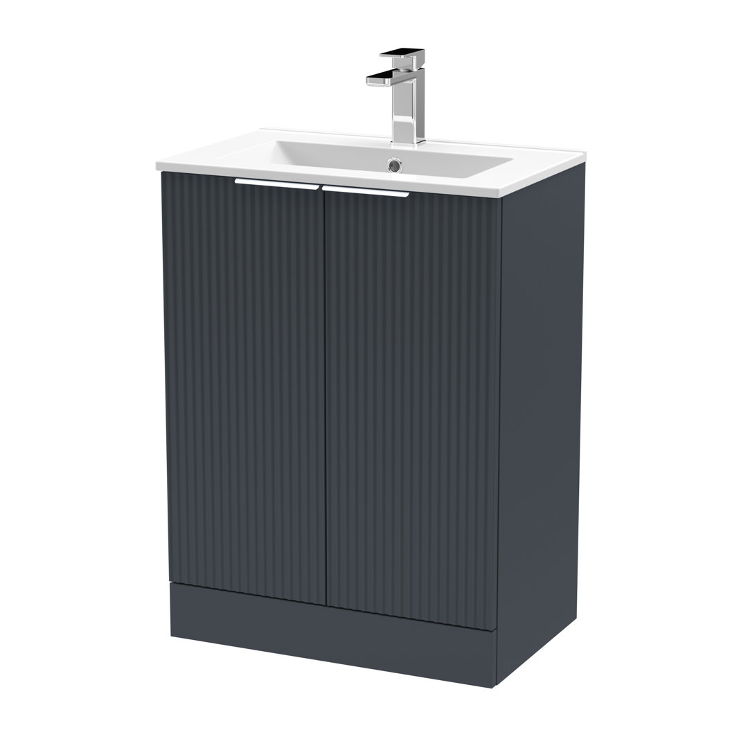 Fluted Single Bathroom Vanity with Drop In Vitreous China Basin