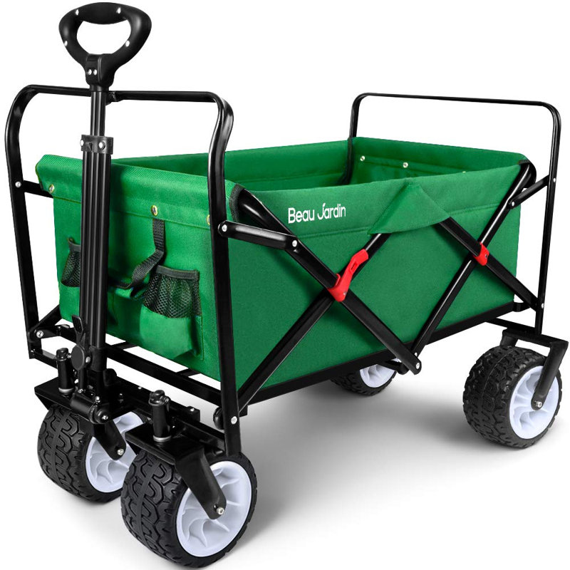 Chariot de plage pliable avec de grandes roues, capacité de camping de 330 livres, 26.4" H x 20' W x 34.3" D, Rouge