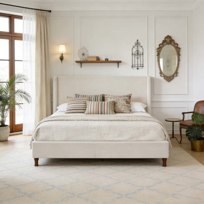 Upholstered Bed Tall Headboard Elegant Simplicity No Box Spring Easy Assembly