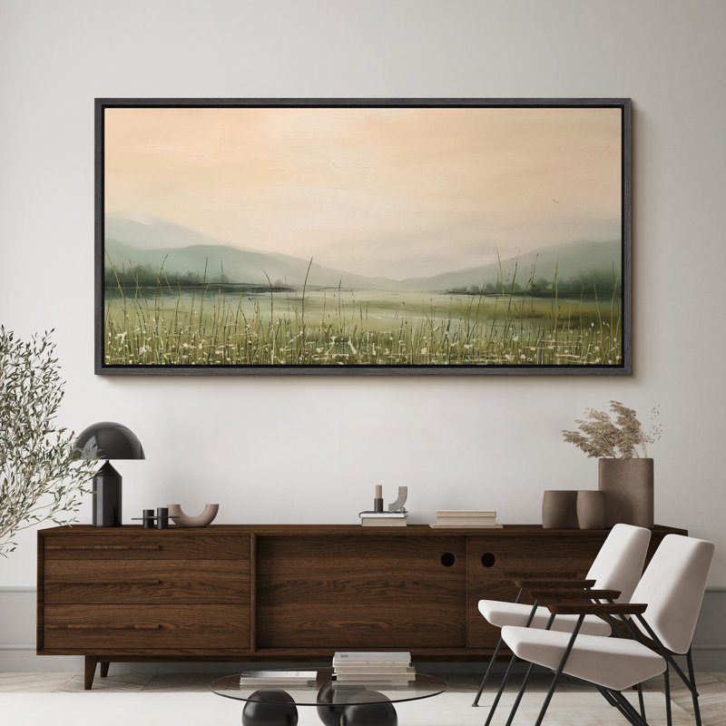 Paysage de campagne rustique avec lac tranquille et serein, H 30 po x l 60 po, Noir, noir, noir, noir
