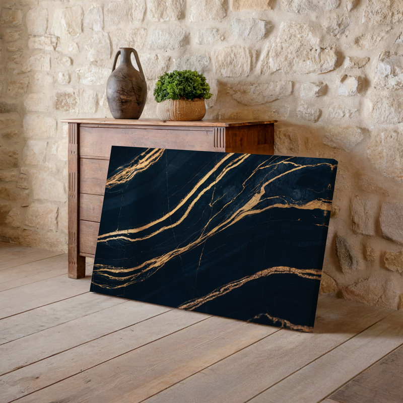 Toile, art mural texturé en marbre noir, H 20 po x l 30 po