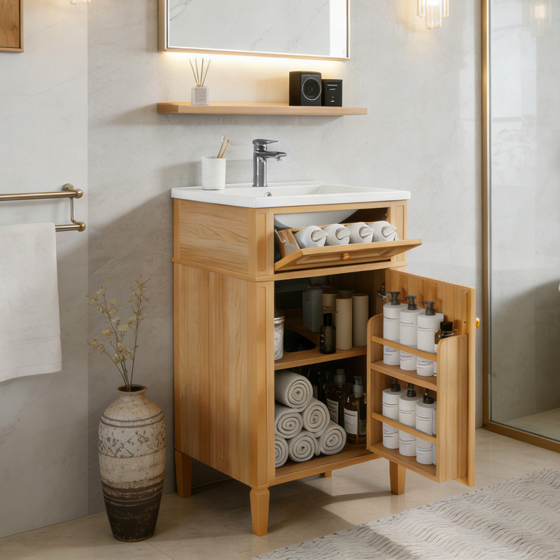 Meuble-lavabo en bois 20 po avec lavabo en céramique