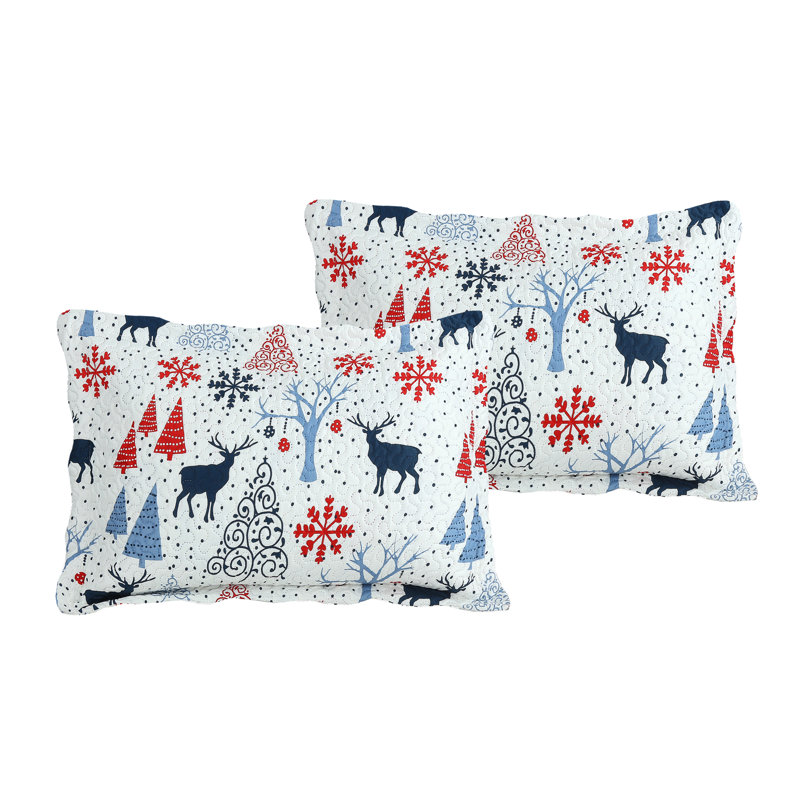 White Microfiber Queen Reversible Christmas Quilt Set