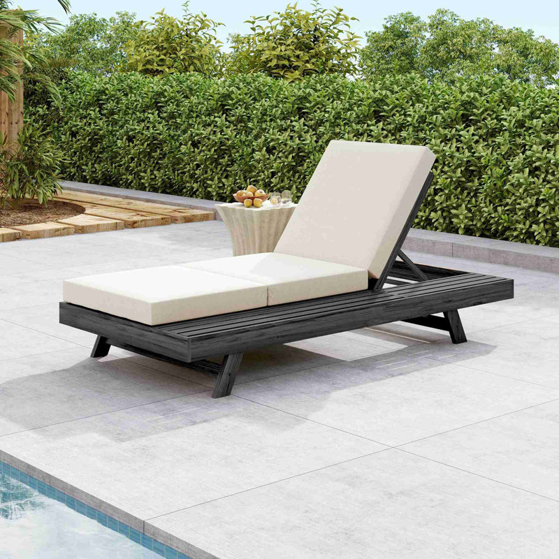 Outdoor Lounge Chaise With Water-Resistant Lounge Cushion, Cream, Black