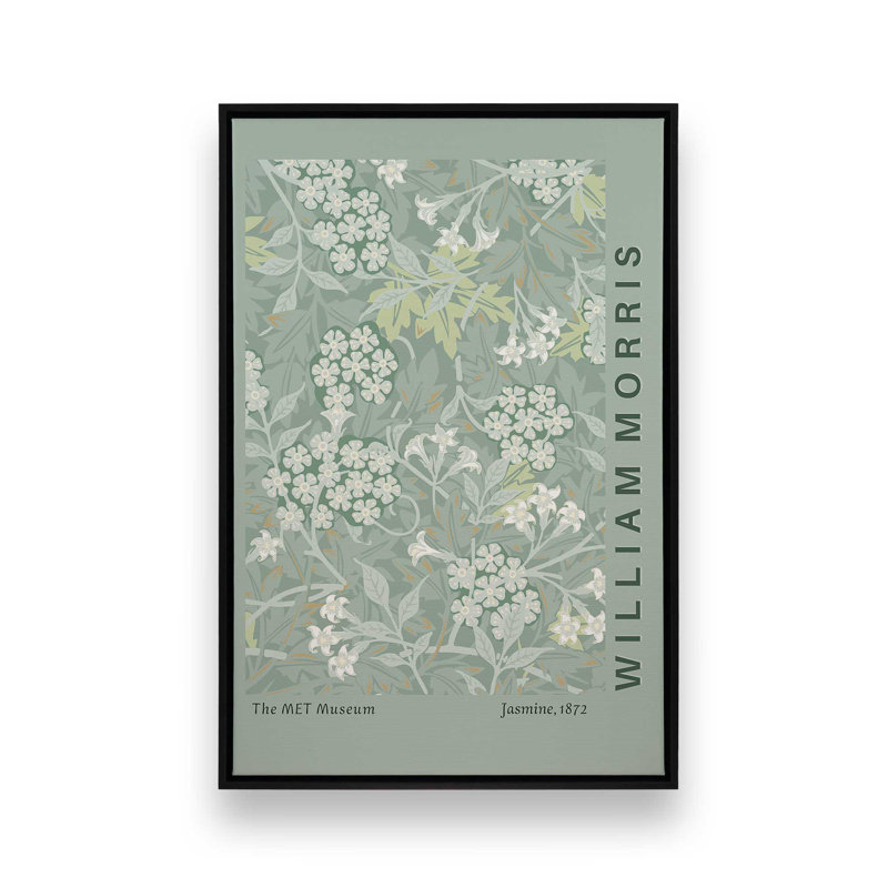 «Green Jasmine» par William Morris, reproduction sur toile, H 30,75 po x l 20,75 po x P 1,75 po, Cadre flottant noir satiné