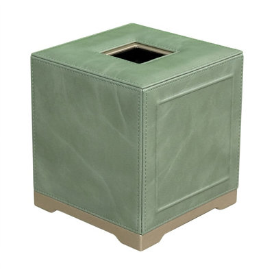 Genuine Nappa Leather Tissue Box Cover In Vintage Moss Green