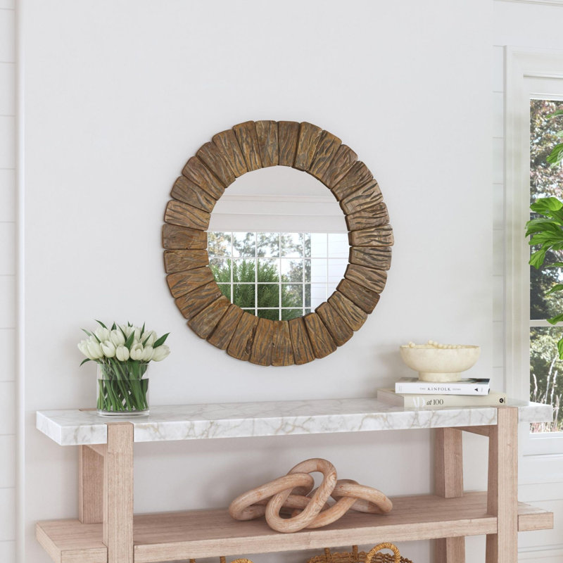 Backus Solid Wood Convex Mirror, Brown