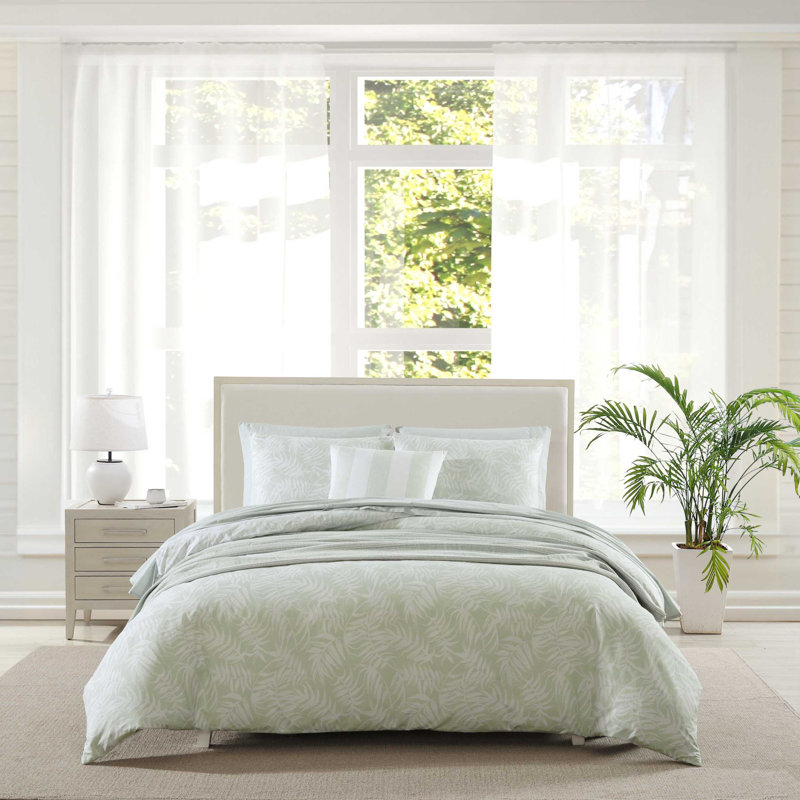 Art of Palms Cotton Comforter Set, King Comforter + 2 King Shams, Blue Floral