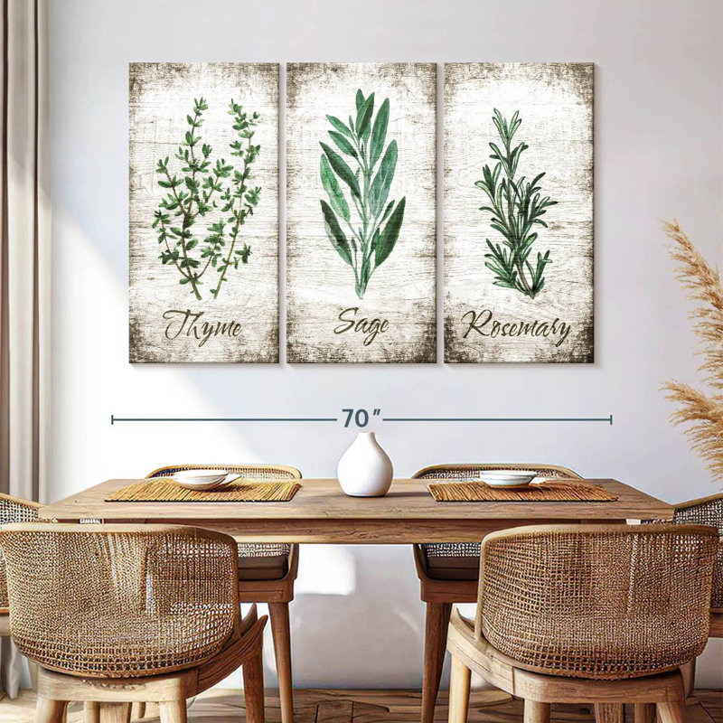 Tergel Thyme Sage Rosemary On Wood, 42" H x 65" W