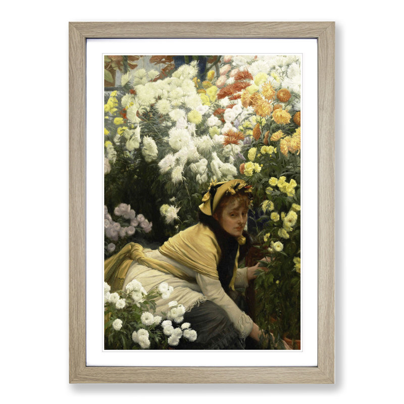 Chrysanthemums by James Tissot - Picture Frame Painting, Oak Framed, 65cm H x 48cm W x 2cm D