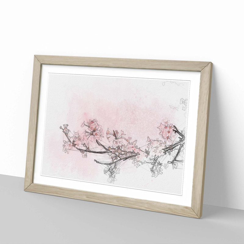 Pink Cherry Blossom in Abstract - Framed Print, 50cm H x 76cm W x 2cm D, Oak