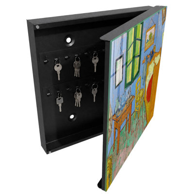 Key cabinet for wall, Opens to the right, 30x30x5, White, A room with a bed and wooden furniture, 