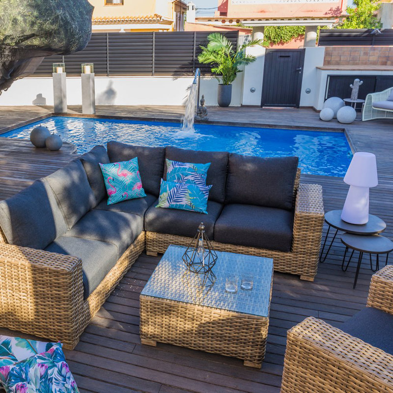 Sarda 624.84cm Wide L-Shaped Patio Sectional with Cushions