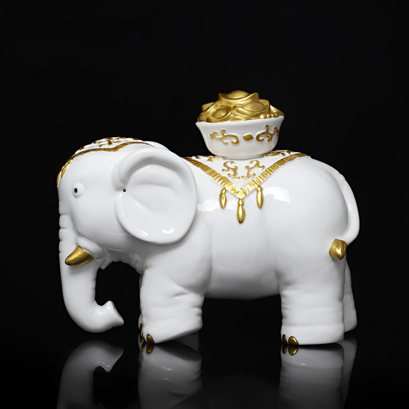Sculpture exquise d'éléphant en porcelaine blanche - Décorative et propice