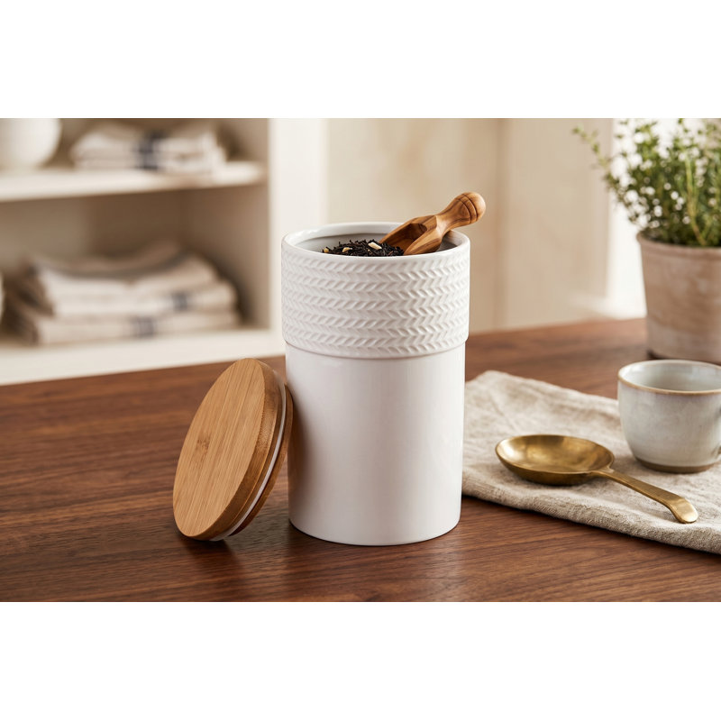 Pot de cuisine en céramique blanche avec couvercle en bambou hermétique, pot alimentaire de 19 cm pour café, sucre, farine et garde-manger, design moderne