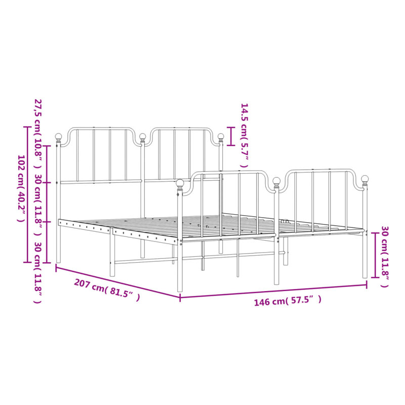 Absar Metal Bed, 140 x 200cm, Black footboard