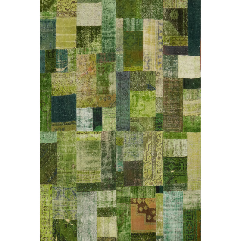 Tapis vert patiné en laine 8 x 10
